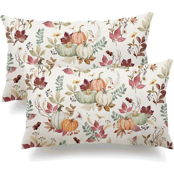 Fall Pillow Covers 12x20 inch Set of 2 Pumpkin Maple Leaf Flower Decorative Autumn Thanksgiving Farmhouse Outdoor Lumbar Pillow Case Decoration for Home Couch 12
