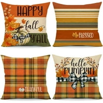 Fall Pillow Covers 16 x 16 Inch Set of 4, Thanksgiving Buffalo Check Farmhouse Decorations White Pumpkin Outdoor Autumn Blessed Pillows Decorative Throw Cushion Case for Home Decor S24F05-16