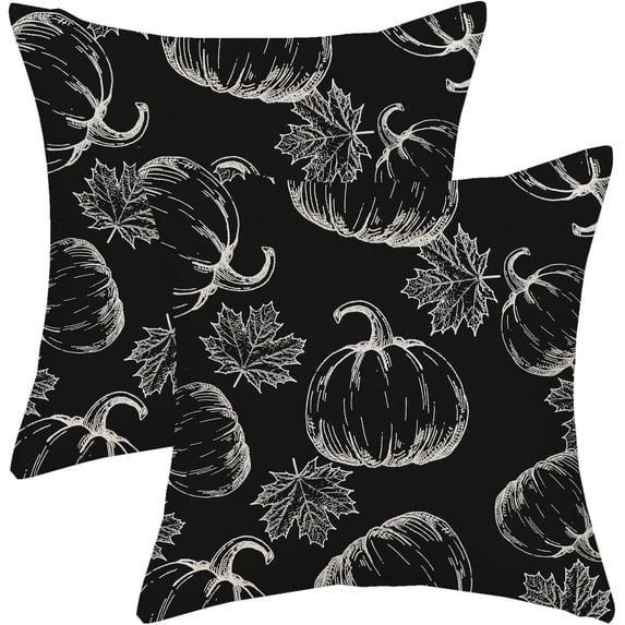 Fall Pillow Covers 16x16 Black Cream Pumpkin Decor Throw Pillows Case for Couch Maple Leaves Autumn Harvest Thanksgiving Farmhouse Outdoor Decorative Cushion Cases for Sofa Bed Set of 2