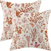 Fall Pillow Covers 16x16 Inch Set of 2,Burnt Orange Wild Flower Plant Throw Pillows Case,Autumn Colored Floral Outdoor Decorative Linen Farmhouse Decor Cushion Covers for Home Sofa Bed Couch