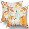 thumbnail image 1 of Fall Pillow Covers 16x16 Set of 2 Autumn Teal Orange White Pumpkin Fallen Leaves Floral Print Throw Pillows Thanksgiving Decorative Pillowcase Cotton Square Cushion Cover for Couch Sofa Bed, 1 of 1