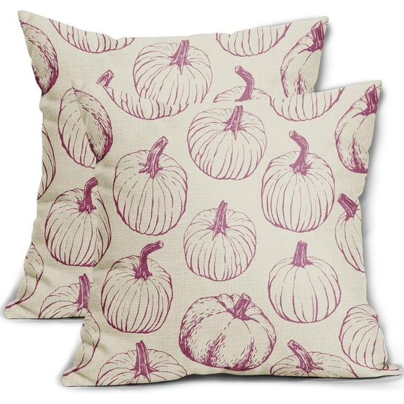 Fall Pillow Covers 16x16 Set of 2 Hot Pink Pumpkin Autumn Themed Thanksgiving Harvest Print Decorative Throw Pillows Outdoor Pillowcase Farmhouse Linen Cushion Case Decor for Sofa Couch Bed