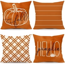Fall Pillow Covers 16x16 Set of 4 Hello Pumpkin Farmhouse Decorations Orange Stripes Outdoor Autumn Thanksgiving Farm Pillows Case for Home Couch Decor S23F01-16