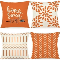 Fall Pillow Covers 16x16 Set of 4, Modern Sofa Throw Pillow Cover for Fall Decor, Decorative Outdoor Linen Fabric Pillow Case for Couch Bed Car, Orange