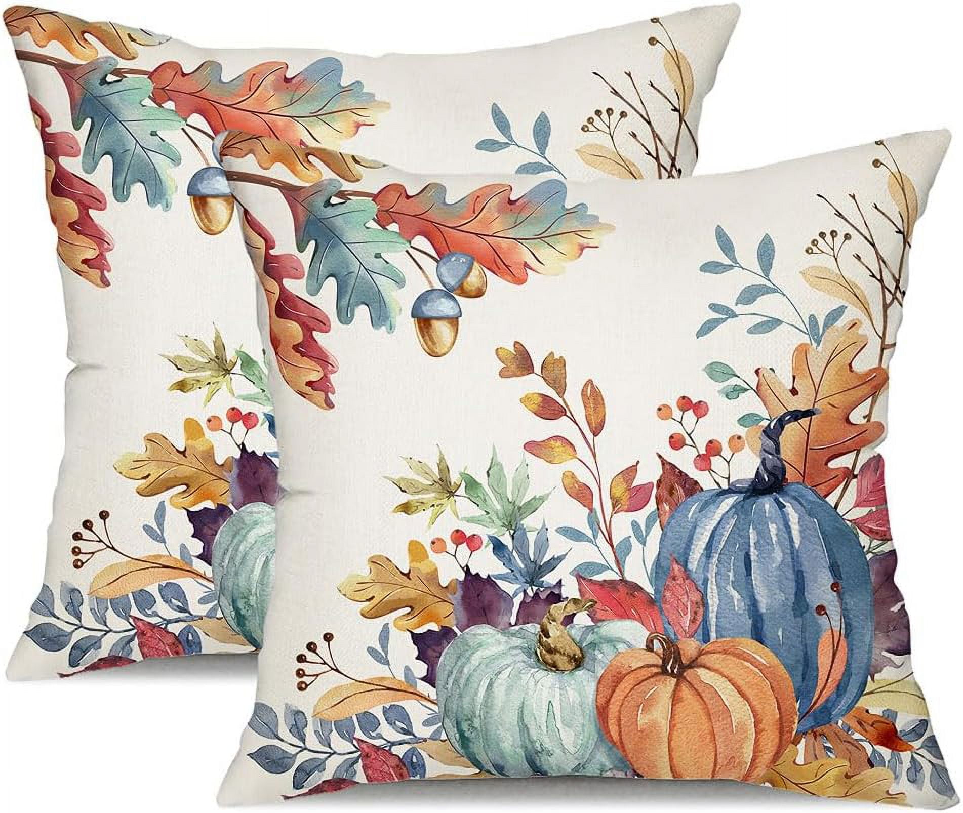 Fall Pillow Covers 16x16 inch Set of 2 Blue and Green Watercolor ...