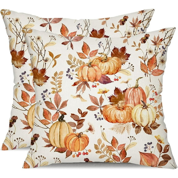 Fall Pillow Covers 16x16 inch Set of 2 Pumpkin Maple Leaf Flower Decorative Throw Pillow Case Autumn Thanksgiving Farmhouse Decoration for Home Couch