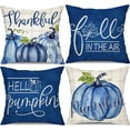 thumbnail image 1 of Fall Pillow Covers 16x16 inch Set of 4 Buffalo Plaid Fall Blue Pumpkin Throw Pillow Cover Autumn Thanksgiving Decoration for Home Couch Bed, 1 of 6