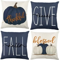 Fall Pillow Covers 18 x 18 Inch Blue Pumpkins Throw Pillow Covers for Farmhouse Autumn Cushion Covers Thanksgiving Pillow Case for Indoor Home Bedroom Sofa Decor