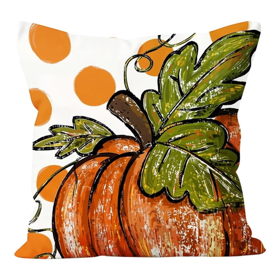 Fall Pillow Covers 18 x 18 Inch Set of 2 Autumn Polka Dot Pumpkin Maple leaves Throw Pillow Covers Outdoor Thanksgiving Harvest Farmhouse Pillowcase Cushion Case For Home Sofa Porch Fall Decor