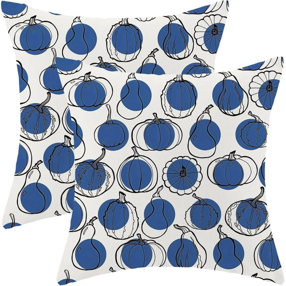 Fall Pillow Covers 18 x 18 Inch Set of 2 Navy Blue Polka Dots Pumpkin Decor Throw Pillows Harvest Thanksgiving Autumn Indoor Outdoor Farmhouse Decorative Linen Pillowcases for Couch Bed Sofa