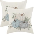 thumbnail image 1 of Fall Pillow Covers 18 x 18 Inch Set of 2 Watercolor White Blue Pumpkin Throw Pillows Decorative Outdoor Fall Thanksgiving Leaves Autumn Pillowcases Linen Cushion Cases for Home Bed Sofa Couch, 1 of 6