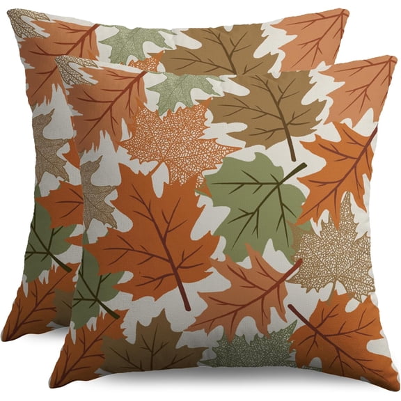 Fall Pillow Covers 18X18 Set of 2, Maple Leaf Autumn Leaves Pattern Harvest Thanksgiving Throw Pillowcases Holiday Theme Seasonal Outdoor Farmhouse Cushion Cover Couch Sofa Bed Home Decor