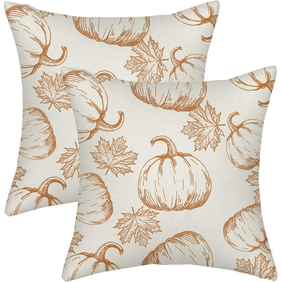 Fall Pillow Covers 18x18 Burnt Orange Pumpkin Decor Throw Pillows Case for Couch Maple Leaves Autumn Harvest Indoor Outdoor Decorative Cushion Cases for Sofa Bed Decorations Set of 2