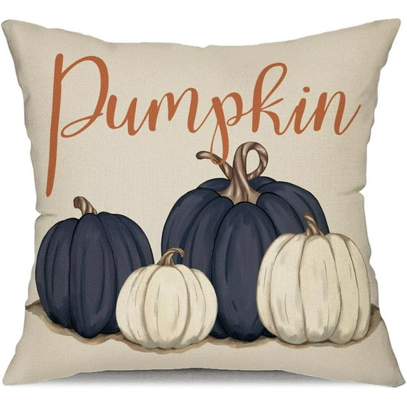 Fall Pillow Covers 18x18 Inch Fall Autumn Thanksgiving Ink Painting Blue Pumpkins Pillowcovers Cotton Linen DecorativeDecoration for Home Couch