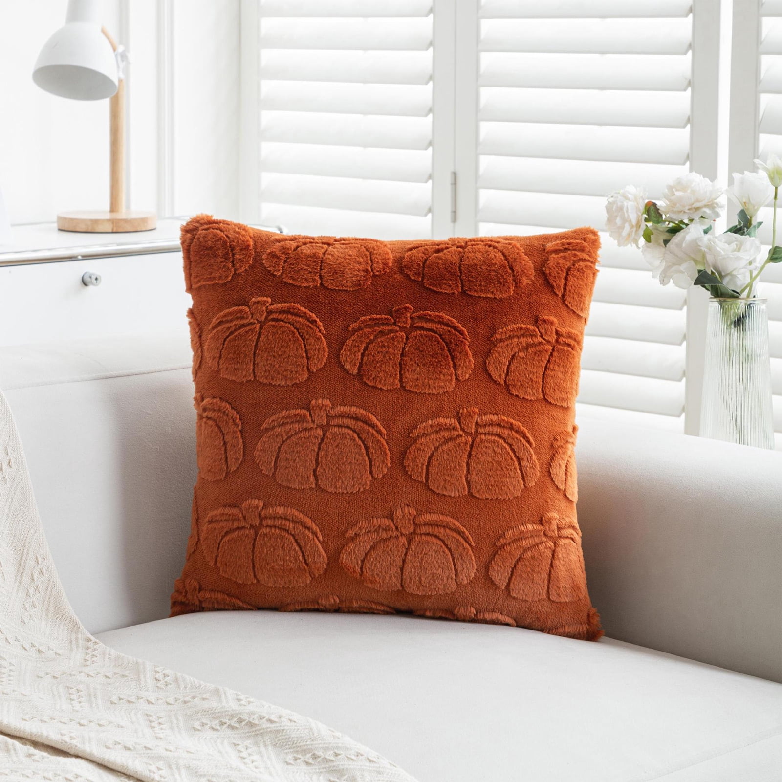 Fall Pillow Covers 18x18 Inch - Halloween Decor Fluffy Plush Soft Cozy ...