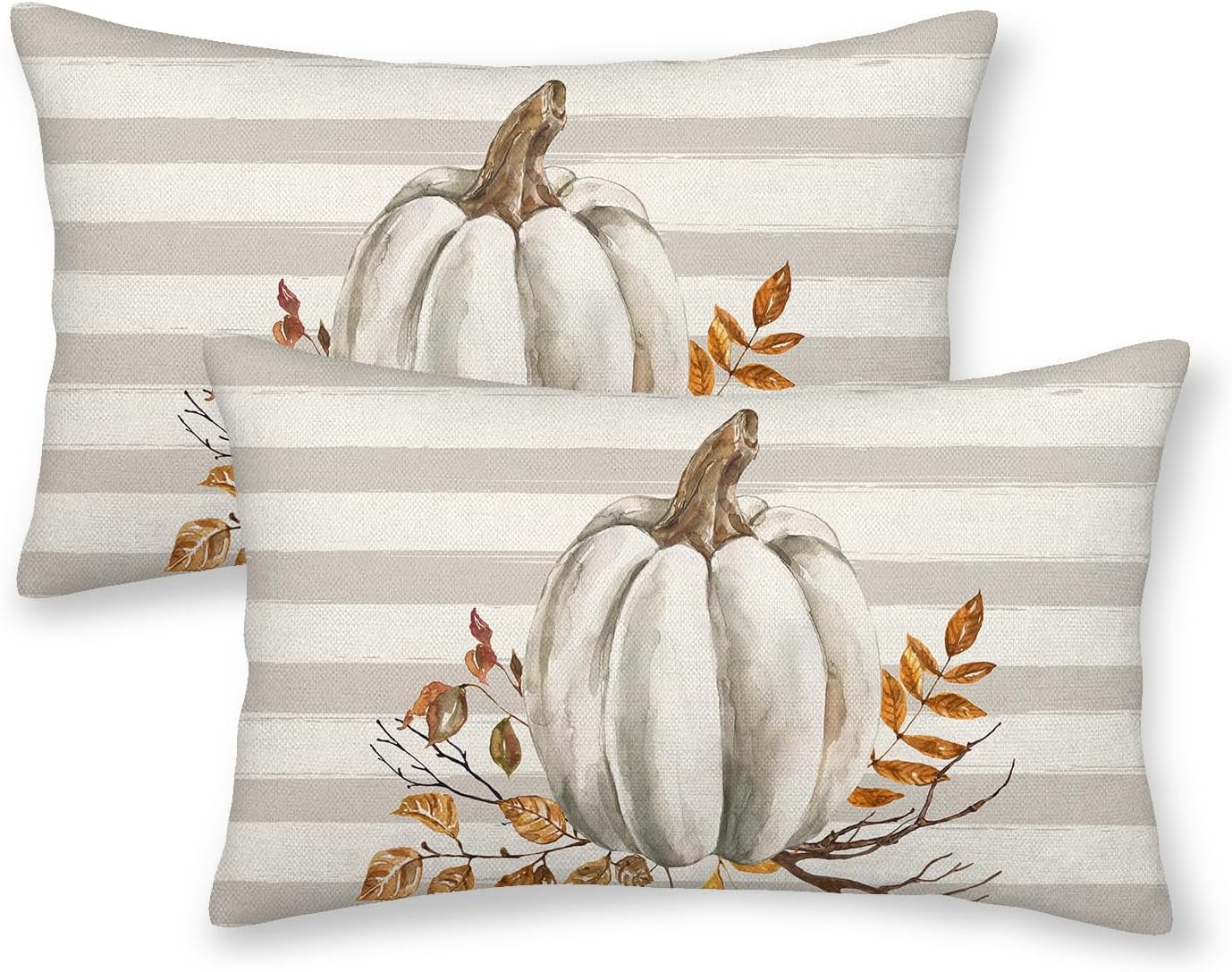 Fall Pillow Covers 18x18 Inch Set of 2 Watercolor Pumpkin Throw Pillows