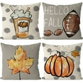 thumbnail image 1 of Fall Pillow Covers 18x18 Inch Set of 4 Fall Football Pumpkin Maple Leaf Throw Pillowcase Holiday Home Decor Sofa Bedroom Cushion Case Outdoor Indoor Decorations, 1 of 6