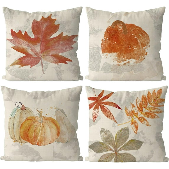 Fall Pillow Covers 18x18 Inch Set of 4 Maple Leaf Pumpkins Hello Fall Throw Pillowcase Thanksgiving Grey Holiday Home Decor Sofa Bedroom Cushion Case Outdoor Indoor Decorations