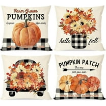 Fall Pillow Covers 18x18 Inch Set of 4 Pumpkin Leaves Floral Truck Mason Jar Buffalo Plaid Outdoor Farmhouse Autumn Fall Decorations Decorative Throw Pillow Cases for Home Couch Porch Decor