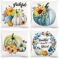 thumbnail image 1 of Fall Pillow Covers 18x18 Inch Set of 4 Thanksgiving Pillow Covers Teal Throw Pillowcase Farmhouse Harvest Pumpkin Sunflower Autumn Decorations Short Plush Cushion Case for Home Decor, 1 of 4