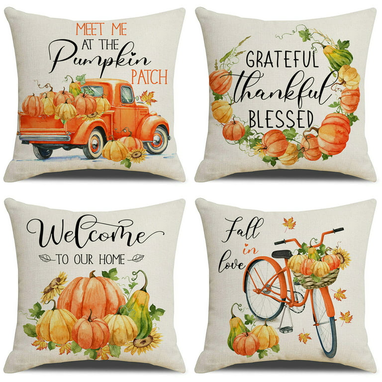  Fall Pillow Covers 18x18 Set of 4 for Fall Decor