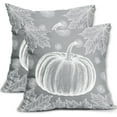 thumbnail image 1 of Fall Pillow Covers 18x18 Set of 2 Autumn Grey White Pumpkin Maple Leaf Print Decorative Throw Pillows Outdoor Thanksgiving Harvest PillowCase Farmhouse Linen Cushion Case Decor for Sofa Couch Bed, 1 of 1
