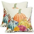 thumbnail image 1 of Fall Pillow Covers 18x18 Set of 2 Autumn Teal Yellow Orange Pumpkin Flower Leaf Throw Pillows Thanksgiving Outdoor Decorative Pillow Case Linen Cushion Covers Farmhouse Decor for Home Couch Sofa Bed, 1 of 6