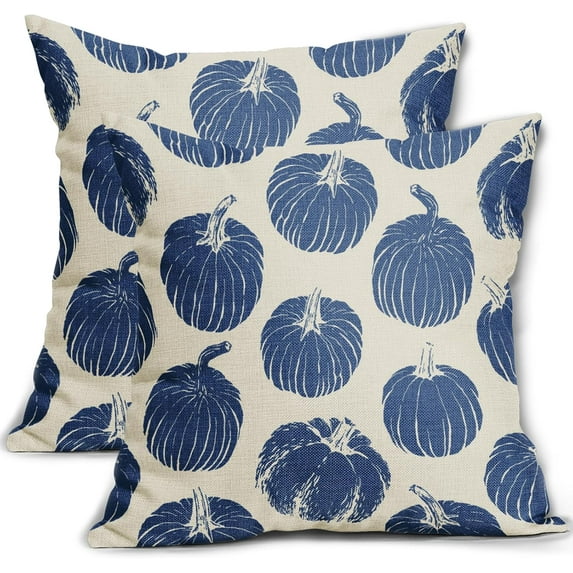 Fall Pillow Covers 18x18 Set of 2 Balck Pumpkin Autumn Themed Thanksgiving Harvest Print Decorative Throw Pillows Outdoor Pillowcase Farmhouse Linen Cushion Case Decor for Sofa Couch Bed