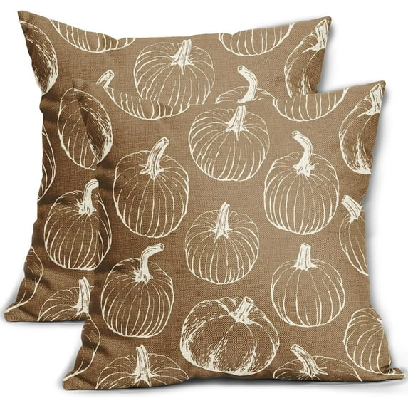 Fall Pillow Covers 18x18 Set of 2 Balck Pumpkin Autumn Themed Thanksgiving Harvest Print Decorative Throw Pillows Outdoor Pillowcase Farmhouse Linen Cushion Case Decor for Sofa Couch Bed