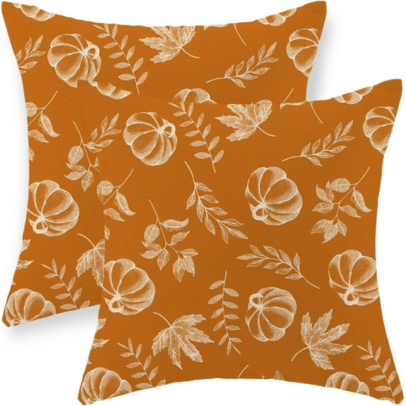 Fall Pillow Covers 18x18 Set of 2 Burnt Orange White Pumpkin Pillowcase Maple Leaf Autumn Thanksgiving Outdoor Decorations Throw Pillow Covers Fall Decor Farmhouse Cushion Case for Couch Home
