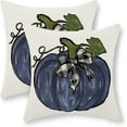 thumbnail image 1 of Fall Pillow Covers 18x18 Set of 2 Dark Blue Pumpkin Leaves Fall Decor Pillowcase Autumn Harvest Thanksgiving Decorative Outdoor Throw Pillow Covers Linen Farmhouse Cushion Case for Couch Home, 1 of 6