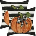 thumbnail image 1 of Fall Pillow Covers 18x18 Set of 2 Pumpkin Maple Leaves and Stripes Fall Decor Pillowcase Linen Autumn Thanksgiving Decorative Outdoor Throw Pillow Covers Farmhouse Cushion Case for Couch Home, 1 of 6