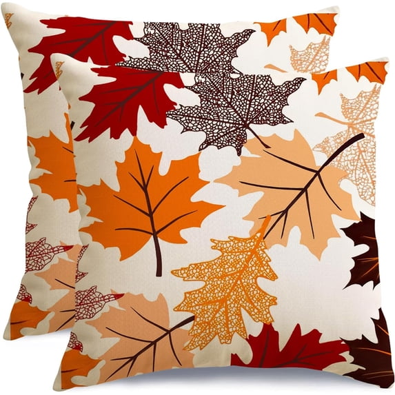 Fall Pillow Covers 18x18 Set of 2,Thanksgiving Pillows Decorative Throw Pillows Autumn Fall Leaves Outdoor Decor Pillow Cases Fall Decorations for Home Porch Farmhouse