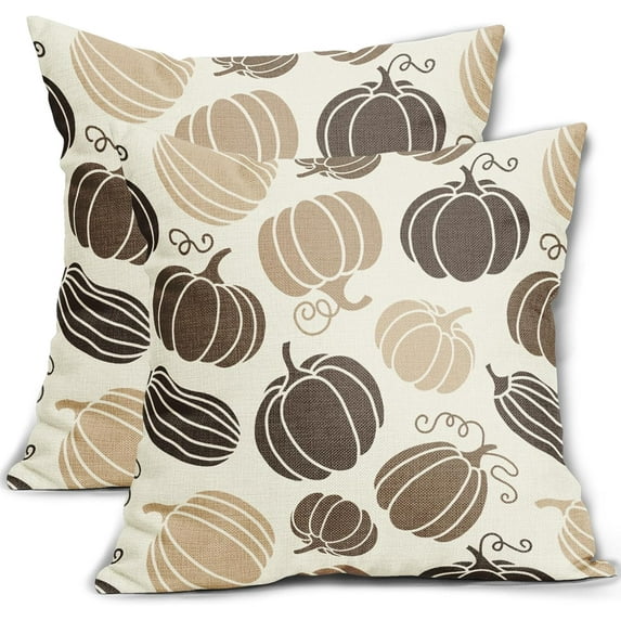 Fall Pillow Covers 18x18 Set of 2 Thanksgiving Themed Blue Yellow Orange Pumpkin Print Decorative Throw Pillows Outdoor Autumn Harvest PillowCase Farmhouse Linen Cushion Case Decor for Sofa Couch Bed