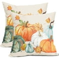 thumbnail image 1 of Fall Pillow Covers 18x18 Set of 2 Watercolor Pumpkin Maple Leaf Throw Autumn Thanksgiving Farmhouse Outdoor Pillowcases Cotton Linen Cushion For Couch Bed Sofa Chair Decor, 1 of 6
