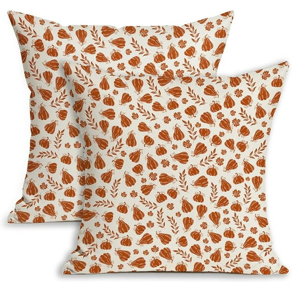 Fall Pillow Covers 18x18 Set of 2 White Orange Pumpkin Autumn Thanksgiving Harvest Farmhouse Decorations for Outdoor Throw Pillow for Home Couch HT-001A
