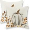 thumbnail image 1 of Fall Pillow Covers 18x18 Set of 2 White Pumpkin Leaf Branch Fall Decor Pillowcase Autumn Harvest Thanksgiving Decorative Outdoor Throw Pillow Covers Linen Farmhouse Cushion Case for Couch Home, 1 of 6