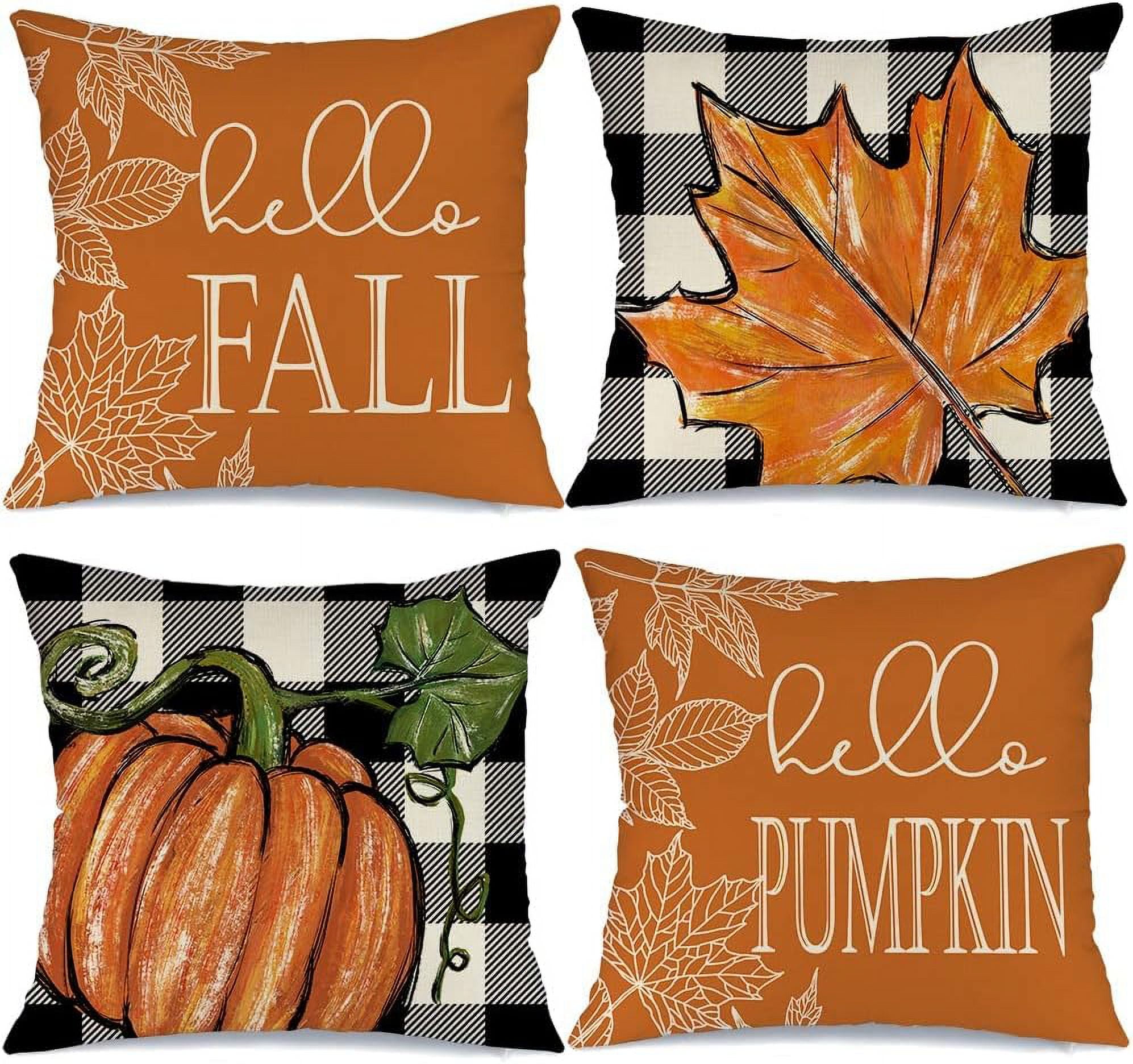 Orange Fall Pumpkin and Maple Leaves 18x18 Polyester Pillow Covers Set
