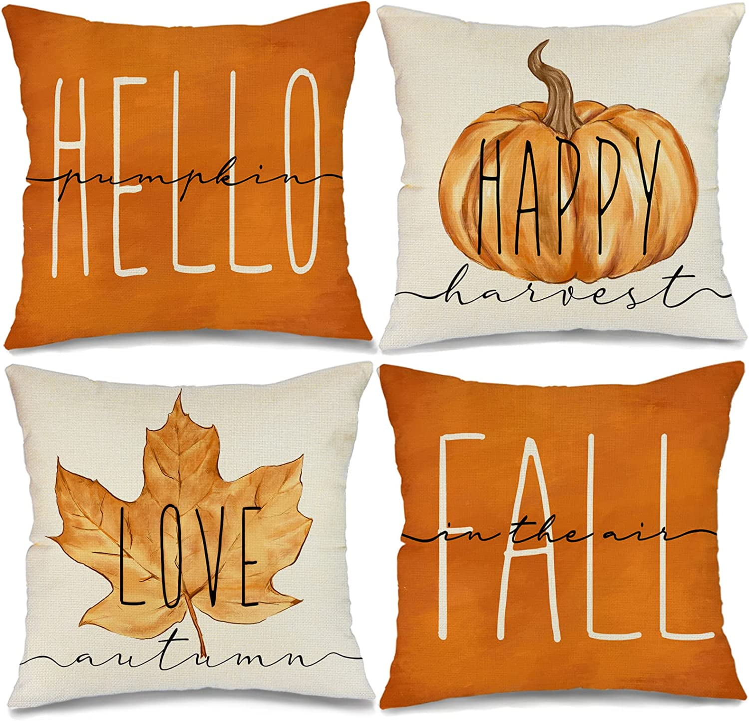 Fall Pillow Covers 18x18 Set of 4, Fall Decor Fall Pillows