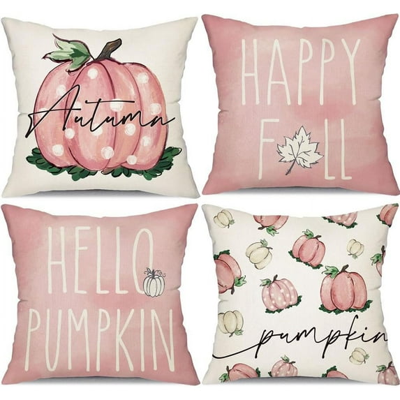 Fall Pillow Covers 18x18 Set of 4 for Fall Decor Happy Fall Pumpkin Throw Pillow Covers Decorative Throw Pillows Farmhouse Thanksgiving Decorations Autumn Cushion Case for Couch