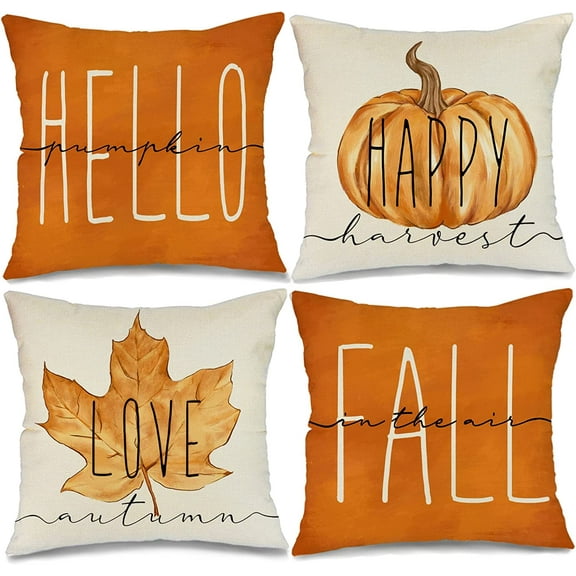 Fall Pillow Covers 18x18 Set of 4 for Fall Decor Pumpkin Maple Leaves Happy Harvest Outdoor Fall Pillows Decorative Throw Pillows Farmhouse Thanksgiving Decorations Love Autumn Cushion Case