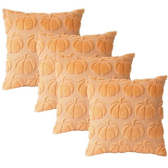 Fall Pillow Covers 18x18 Set of 4 Fall Decorations Thanksgiving Autumn Pumpkin Throw Pillow Cases Soft Plush Faux Fur Wool Couch Cushion Case for Chair Sofa Bedroom Living Room Home Decor
