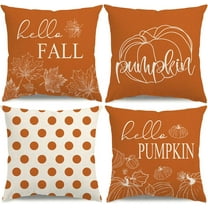 Fall Pillow Covers 18x18 Set of 4 Farmhouse Thanksgiving Decorations Hello Pumpkin Maple Leaf Orange Polka Dots Fall Outdoor Decorative Throw Pillow Covers Autumn Cushion Case for Couch Sofa