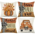 thumbnail image 1 of Fall Pillow Covers 18x18 Set of 4 Happy Fall Pumpkin Truck Floral Pillows Decorative Autumn Thanksgiving Quotes Thankful Grateful Blessed Throw Pillows Cushion Case Farmhouse Decorations F015-18, 1 of 6