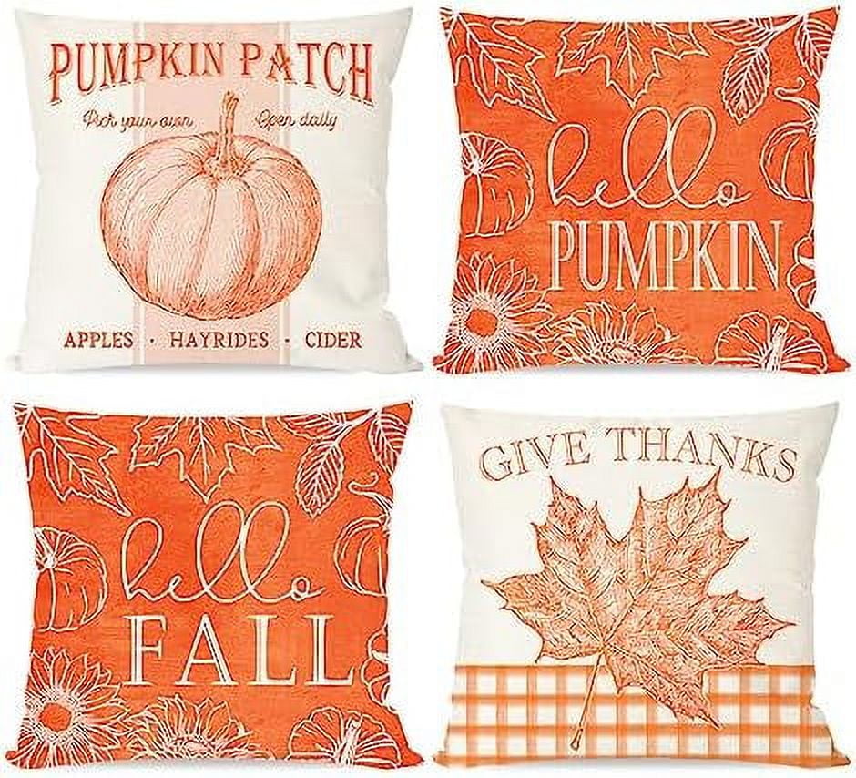 Fall Pillow Covers 18x18 Set of 4 Hello Pumpkin Orange Fall Outdoor Pillows Decorative Throw Pillows Cases Farmhouse Autumn Thanksgiving Decorations Cushion Covers Couch Sofa Walmart