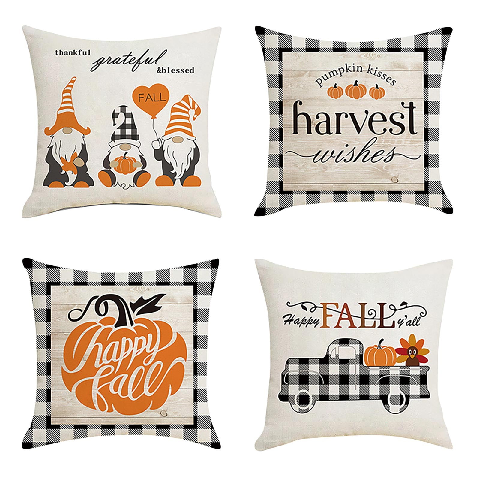 GEEORY Fall Decor Pillow Covers 18x18 Set of 4 Hello Pumpkin Orange Stripes  Fall Outdoor Stripes Fall Pillows Decorative Throw Pillows Farmhouse
