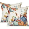 thumbnail image 1 of Fall Pillow Covers 18x18 inch Set of 2 Blue and Green Watercolor Pumpkin Fallen Leaves Decorative Throw Pillow Covers Autumn Thanksgiving Farmhouse Decoration for Home Couch TH27-E18, 1 of 5