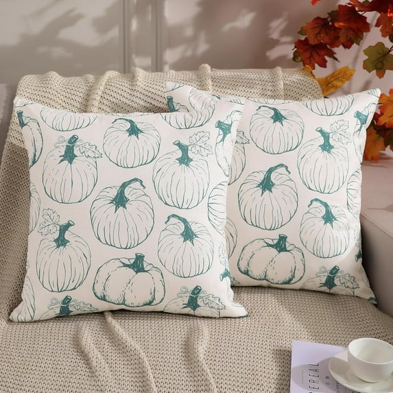 Fall Pillow Covers 18x18 inch Set of 2 Fall Decoration Green Lines pumpkin decor White Autumn Pillow Cover Thanksgiving Decoration for Home Couch 125C