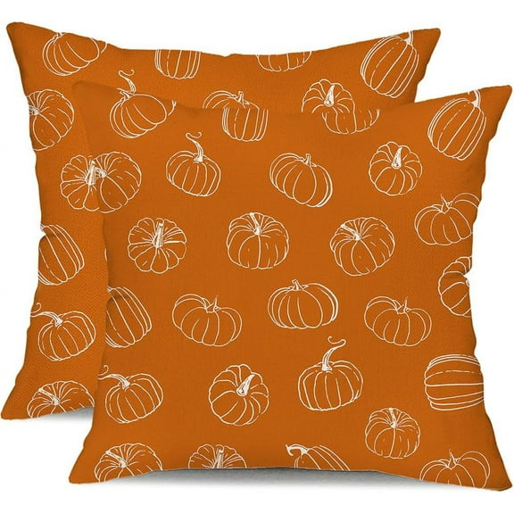 Fall Pillow Covers 18x18 inch Set of 2 Fall Decoration Lines Pumpkin Decor Orange Autumn Outdoor Pillow Cover Thanksgiving Decoration for Home Couch 117D