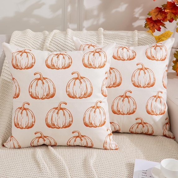 Fall Pillow Covers 18x18 inch Set of 2 Fall Decoration Orange Lines Pumpkin Decor Autumn Outdoor Pillow Cover Thanksgiving Decoration for Home Couch 128B